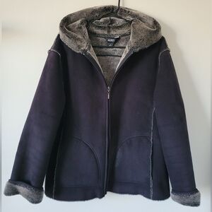 Aeros Women's Black Hooded Jacket/ Faux Fur/Acrylic Lined/Trim Lightweight Large